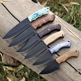 Set of 06 Handmade Carbon Steel Skinners with Wooden Box – Ideal Gift for Knife Collectors