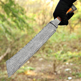 Custom Handmade Damascus Steel Machete with Leather Cover – Christmas/New Year Gift