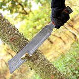 Custom Handmade Damascus Steel Machete with Leather Cover – Christmas/New Year Gift