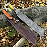 Custom Handmade Damascus Steel Machete with Leather Cover – Christmas/New Year Gift