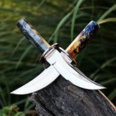 Custom Handmade Pair of D2 Steel Hunting Knives with Leather Cover – Anniversary/Birthday Gift