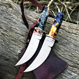Custom Handmade Pair of D2 Steel Hunting Knives with Leather Cover – Anniversary/Birthday Gift