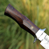 Custom Handmade Damascus Steel Skinner Knife with Wood Handle and Leather Cover – Anniversary/Birthday Gift