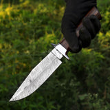 Custom Handmade Damascus Steel Skinner Knife with Wood Handle and Leather Cover – Anniversary/Birthday Gift