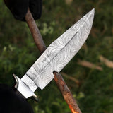 Custom Handmade Damascus Steel Skinner Knife with Wood Handle and Leather Cover – Anniversary/Birthday Gift