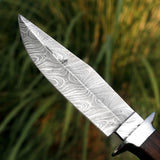 Custom Handmade Damascus Steel Skinner Knife with Wood Handle and Leather Cover – Anniversary/Birthday Gift