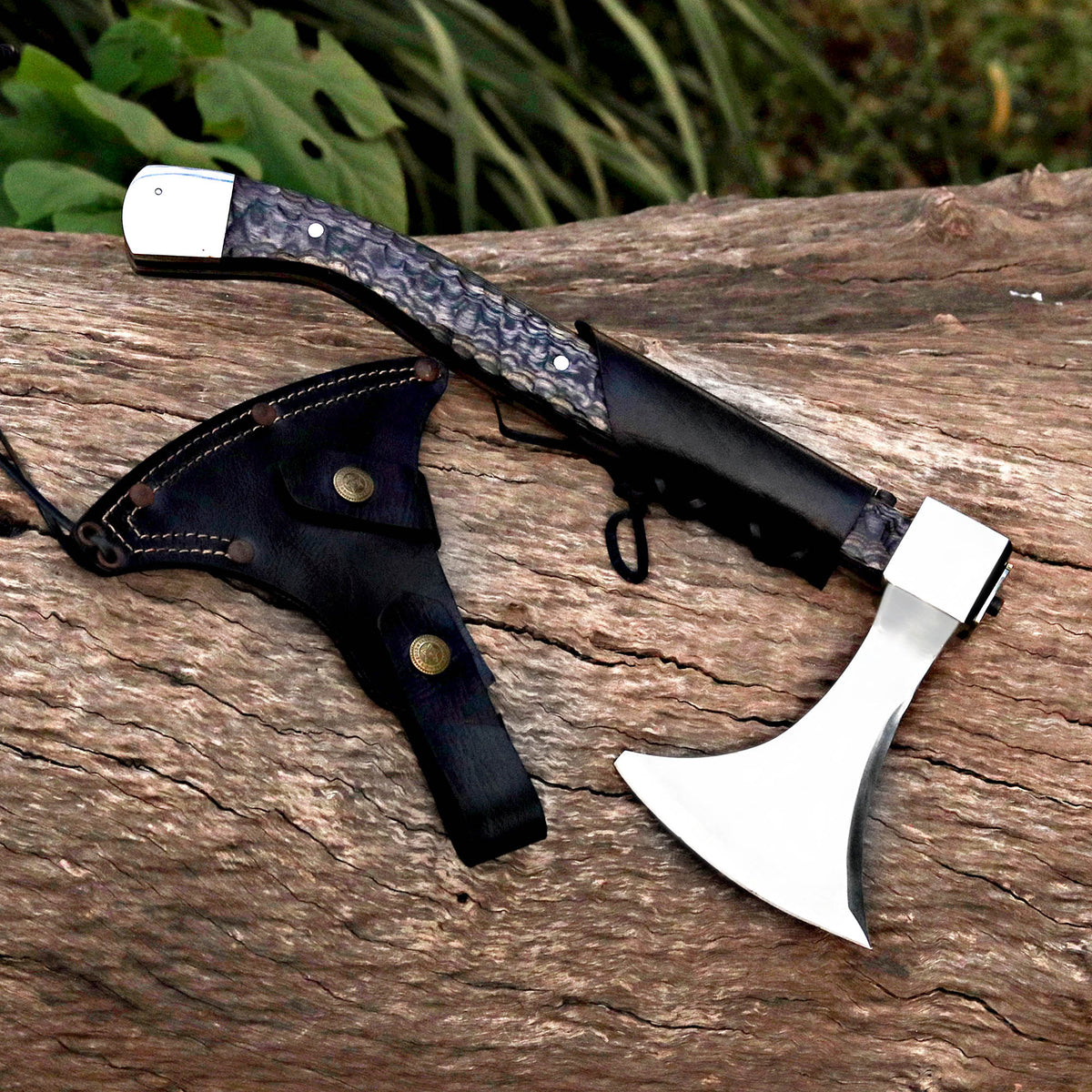 Black Handle Handmade Axe with Wooden Box and Accessories – Perfect Gift for Campers