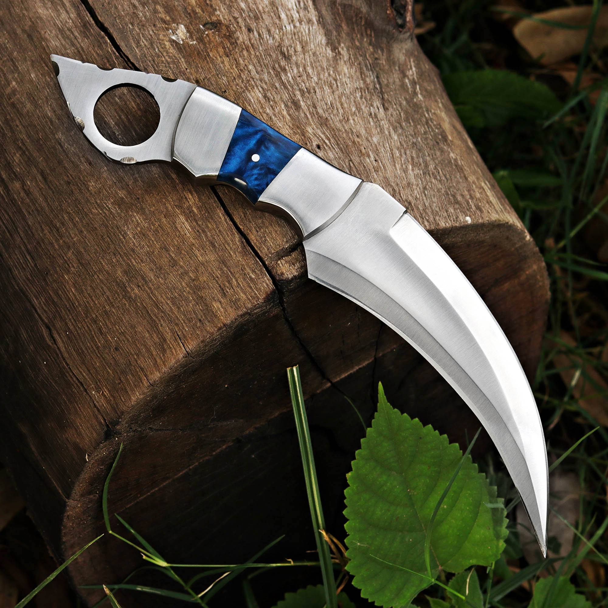 Handmade Karambit Knife Blue Resin