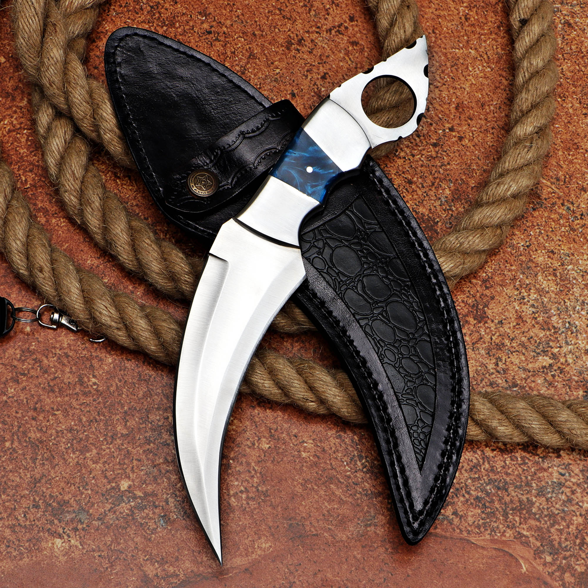 Handmade Karambit Knife Blue Resin