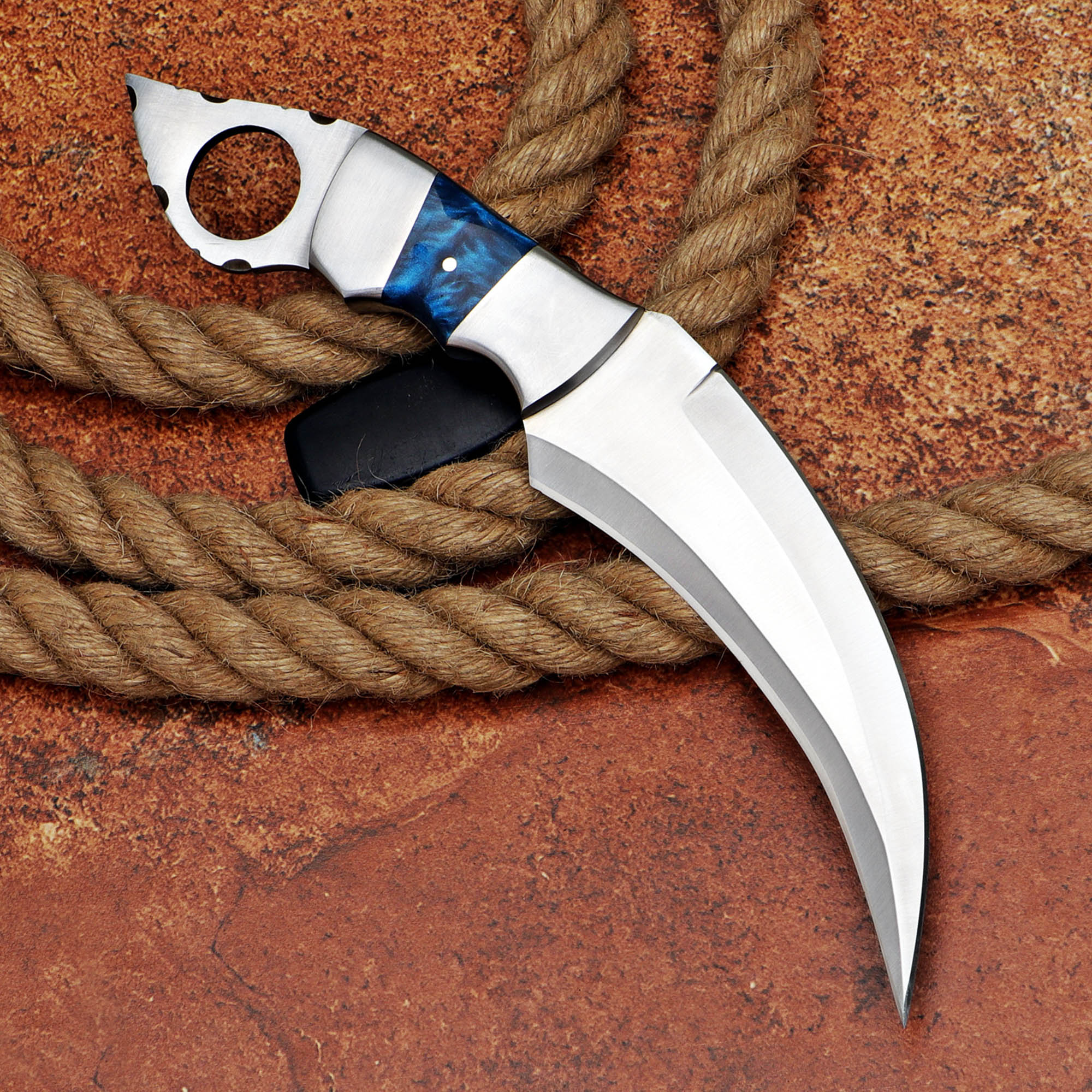 Handmade Karambit Knife Blue Resin