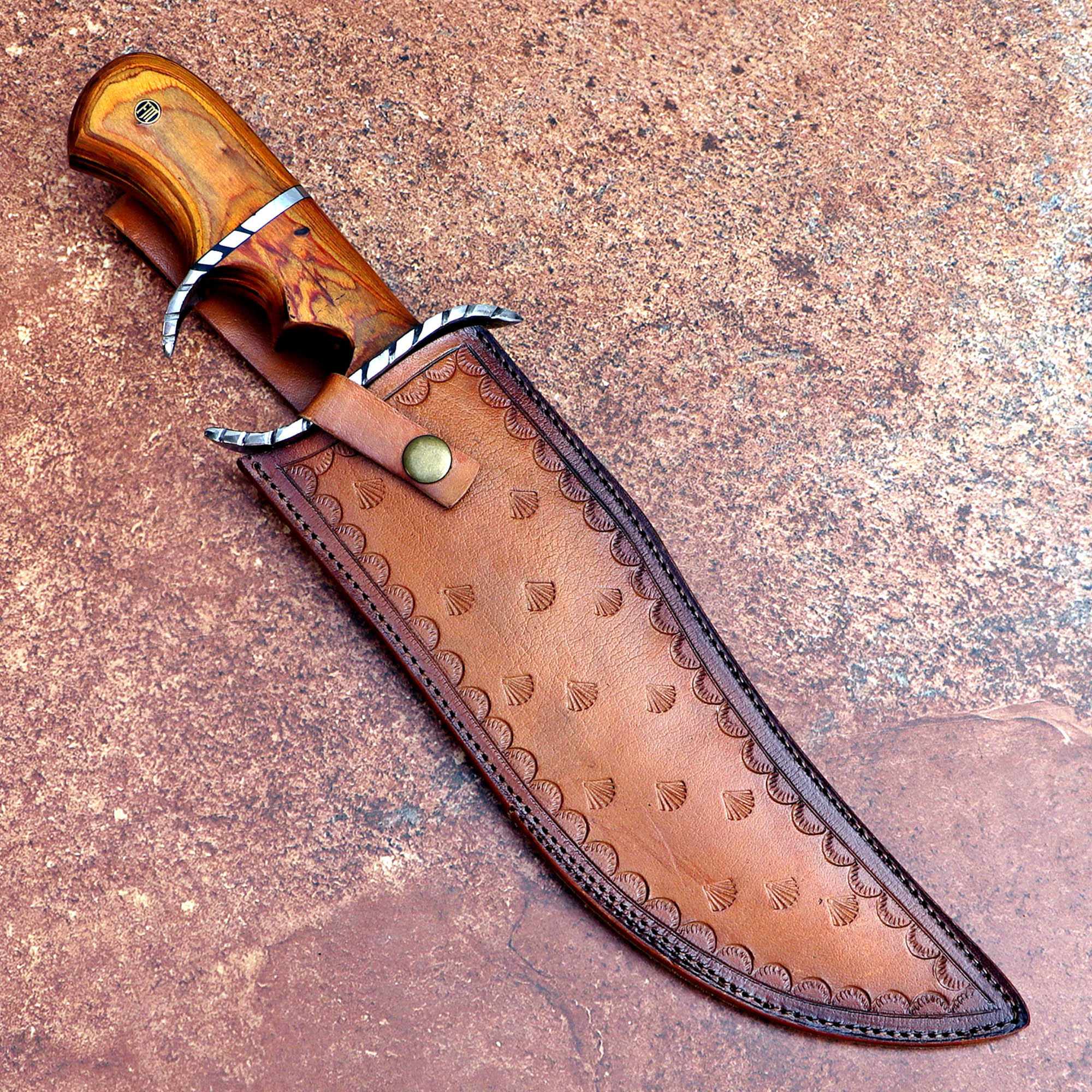 Yellow Handle Bowie 1 Custom Handmade D2 Steel Hunting Knife with Leather Cover – Anniversary/Birthday Gift