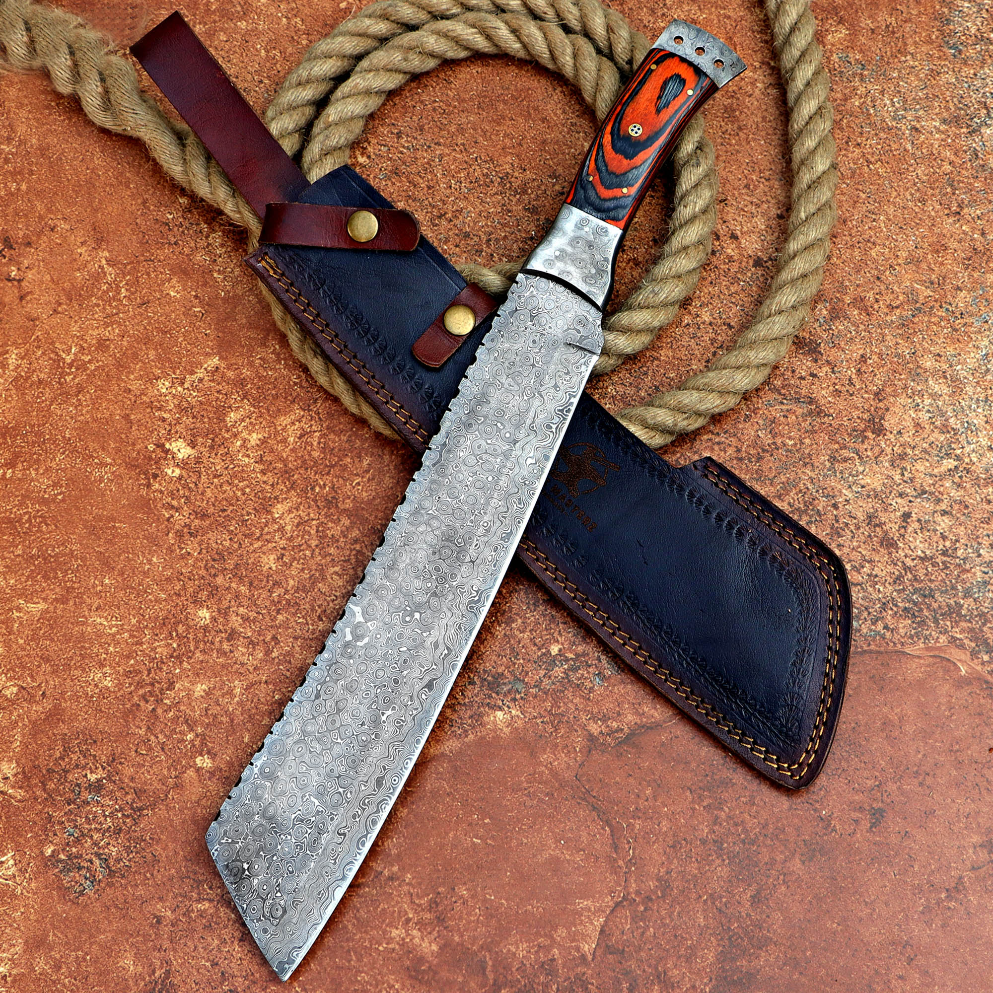 Rain Drop Machete Custom Handmade Damascus Steel Machete with Leather Cover – Anniversary/Birthday Gift