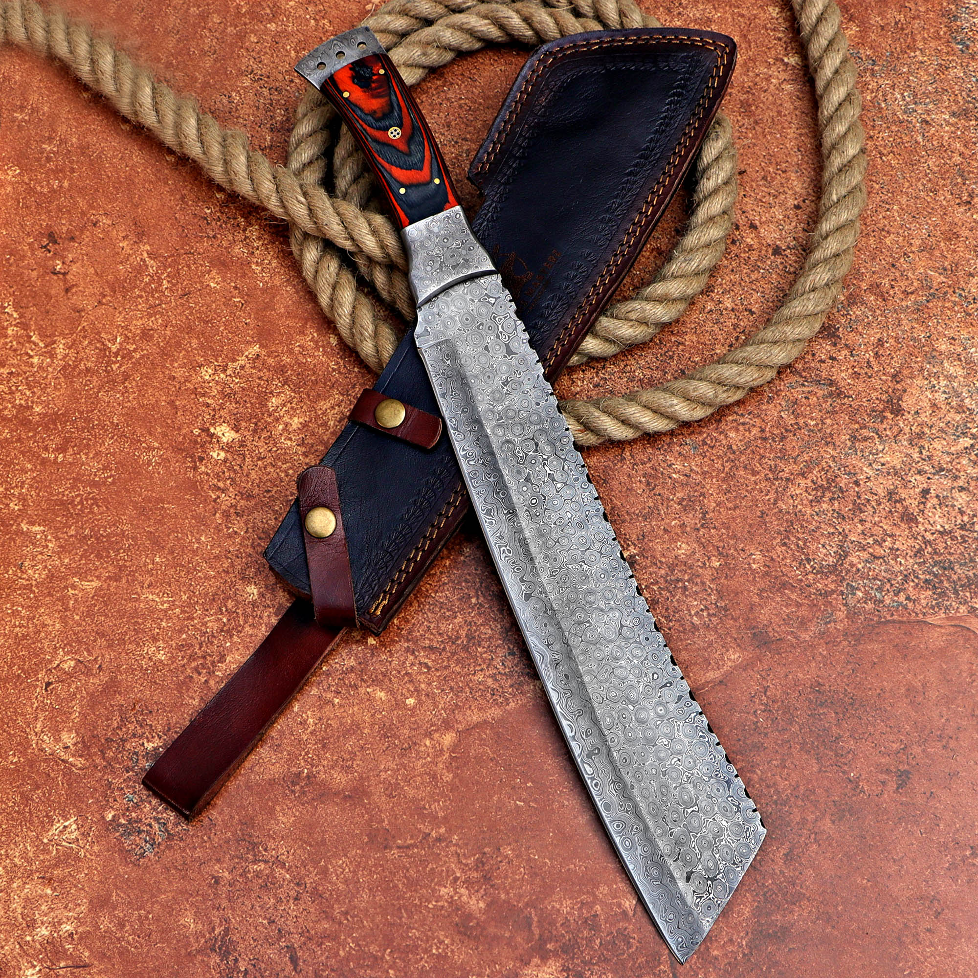 Rain Drop Machete Custom Handmade Damascus Steel Machete with Leather Cover – Anniversary/Birthday Gift