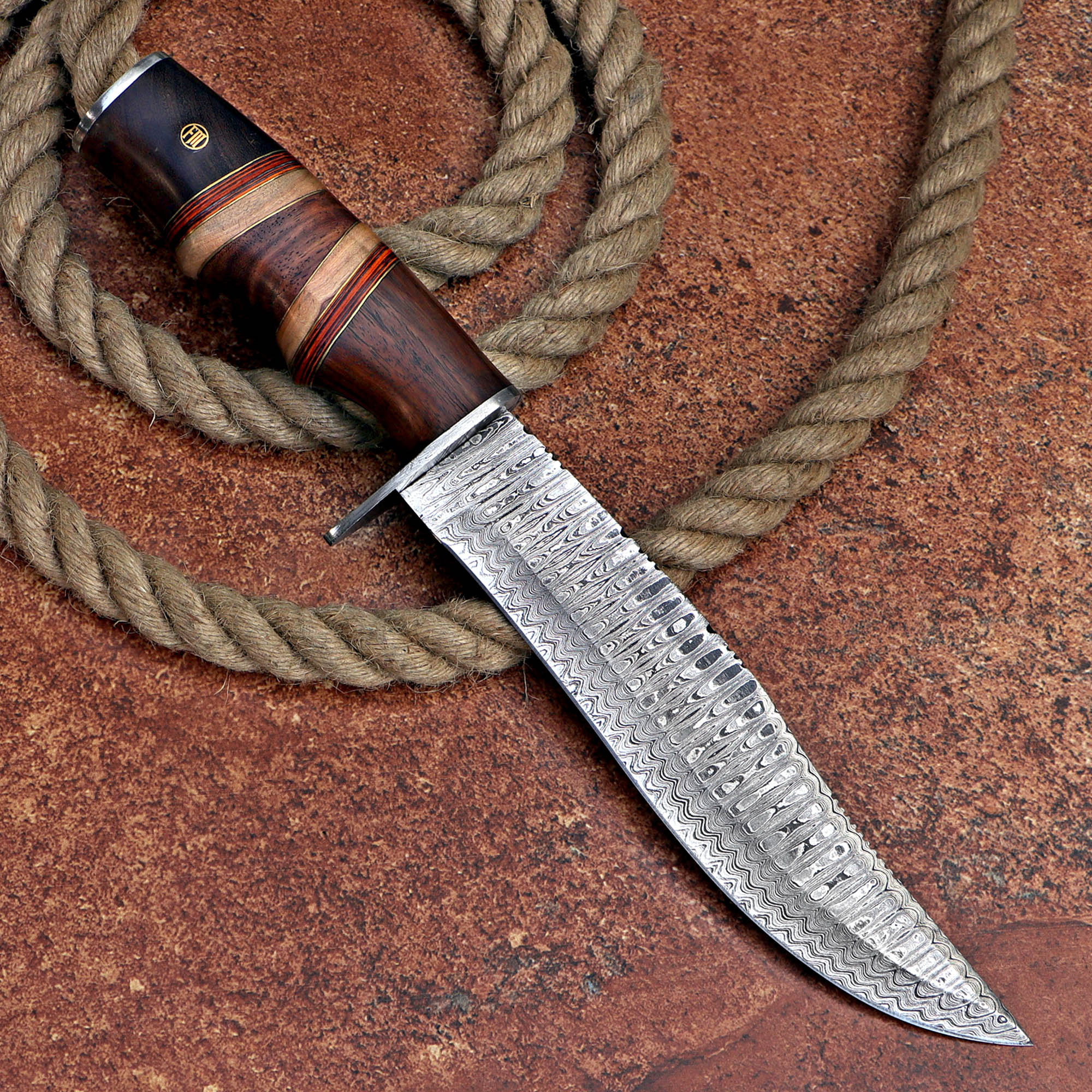 Custom Handmade Damascus Steel Hunting Knife with Leather Cover – Anniversary/Birthday Gift