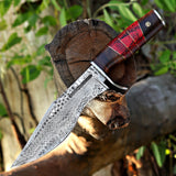 Damascus Hunting Knife Custom Handmade Damascus Steel Hunting Knife with Leather Cover – Anniversary/Birthday Gift