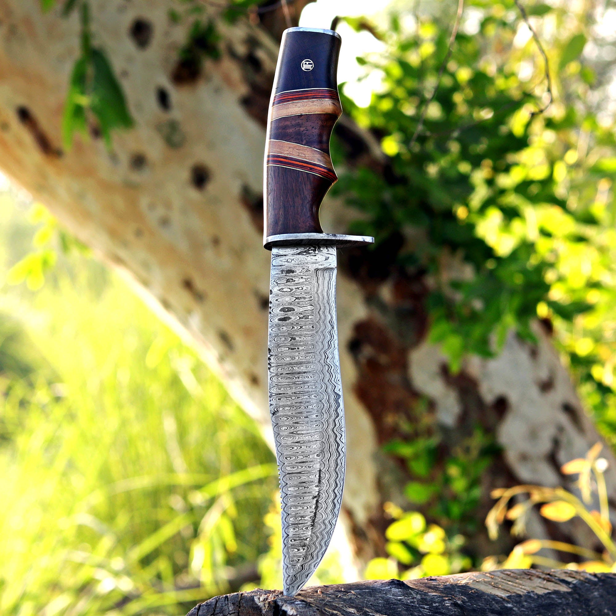 Custom Handmade Damascus Steel Hunting Knife with Leather Cover – Anniversary/Birthday Gift