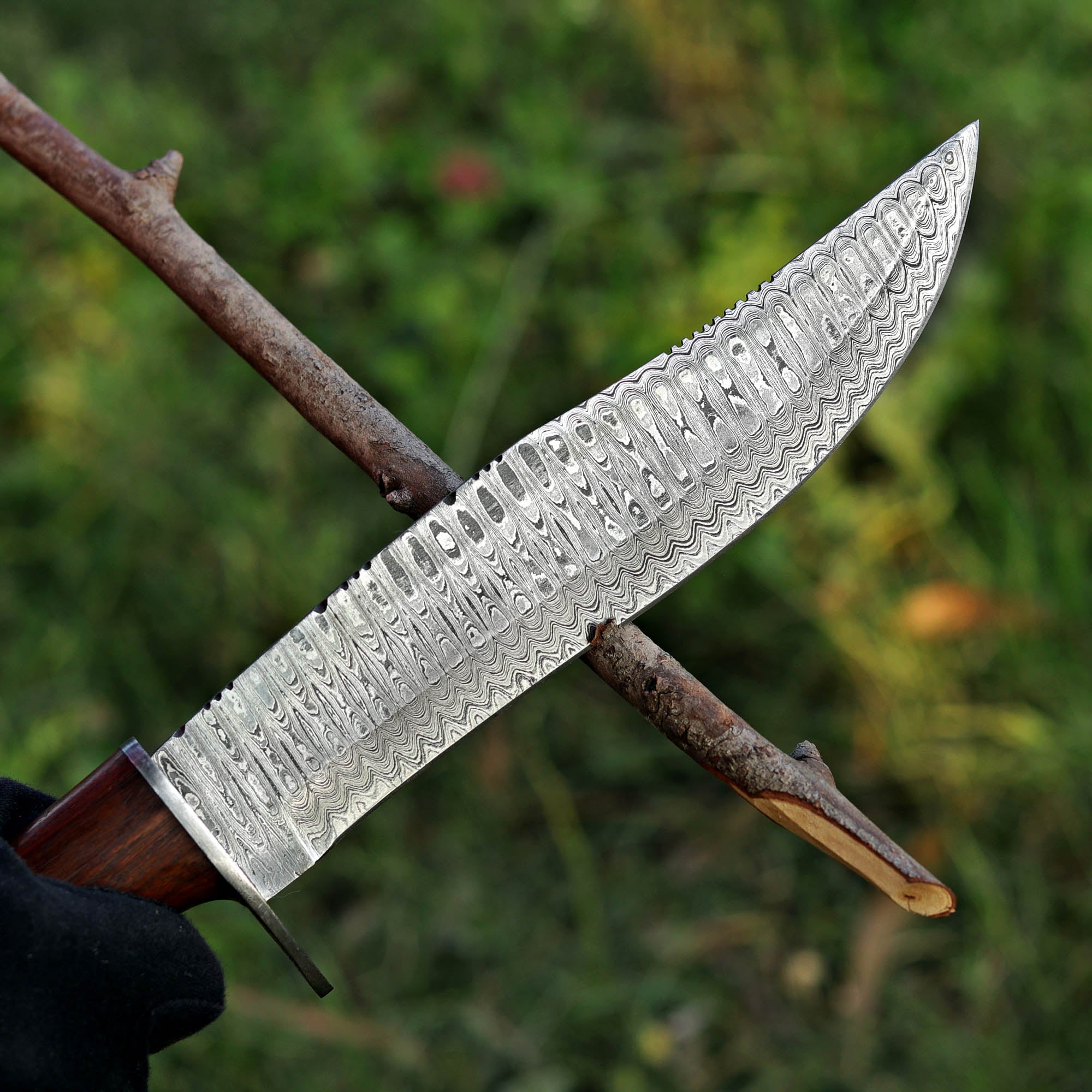 Custom Handmade Damascus Steel Hunting Knife with Leather Cover – Anniversary/Birthday Gift