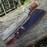 Rain Drop Machete Custom Handmade Damascus Steel Machete with Leather Cover – Anniversary/Birthday Gift