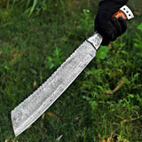 Rain Drop Machete Custom Handmade Damascus Steel Machete with Leather Cover – Anniversary/Birthday Gift