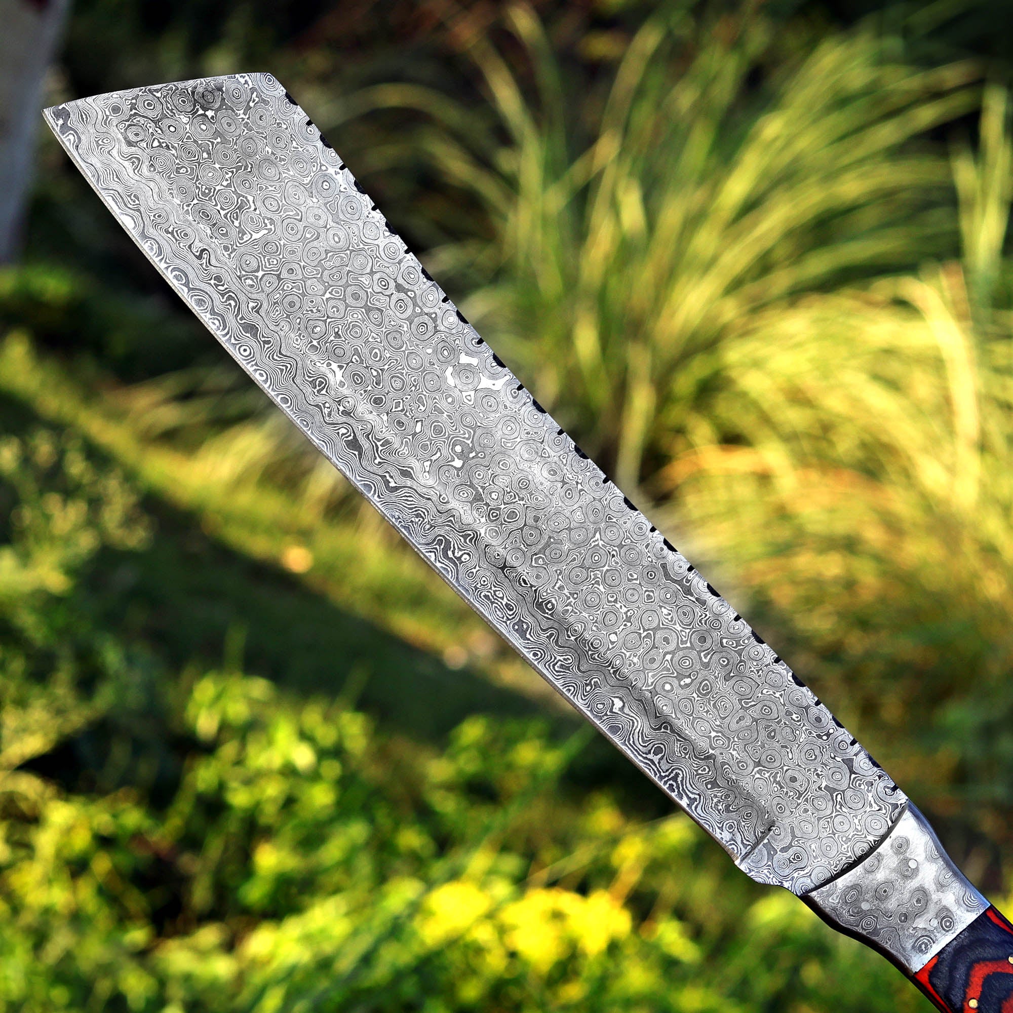 Rain Drop Machete Custom Handmade Damascus Steel Machete with Leather Cover – Anniversary/Birthday Gift