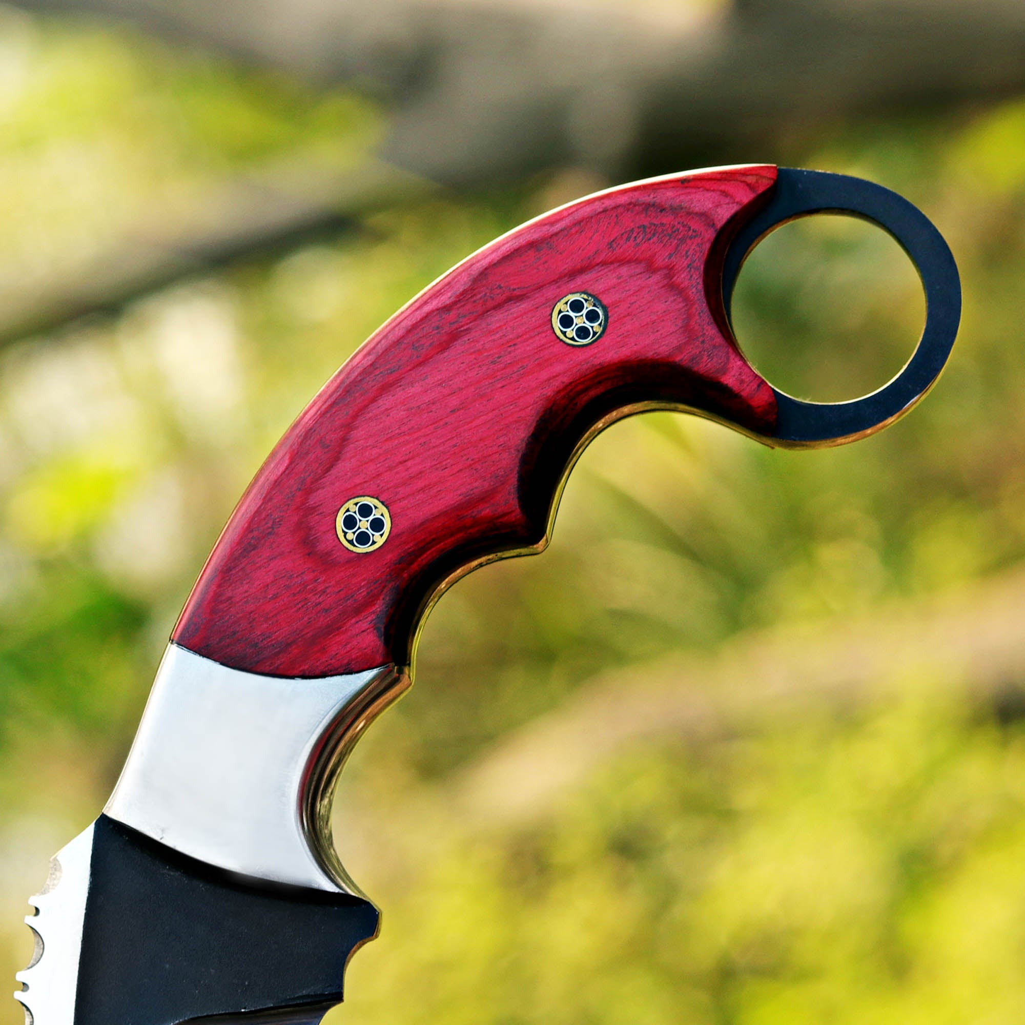 Red Wood Karambit Custom Handmade J2 Steel Karambit Knife with Leather Cover – Anniversary/Birthday Gift