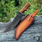 Yellow Handle Bowie 2 Custom Handmade D2 Steel Hunting Knife with Leather Cover – Anniversary/Birthday Gift