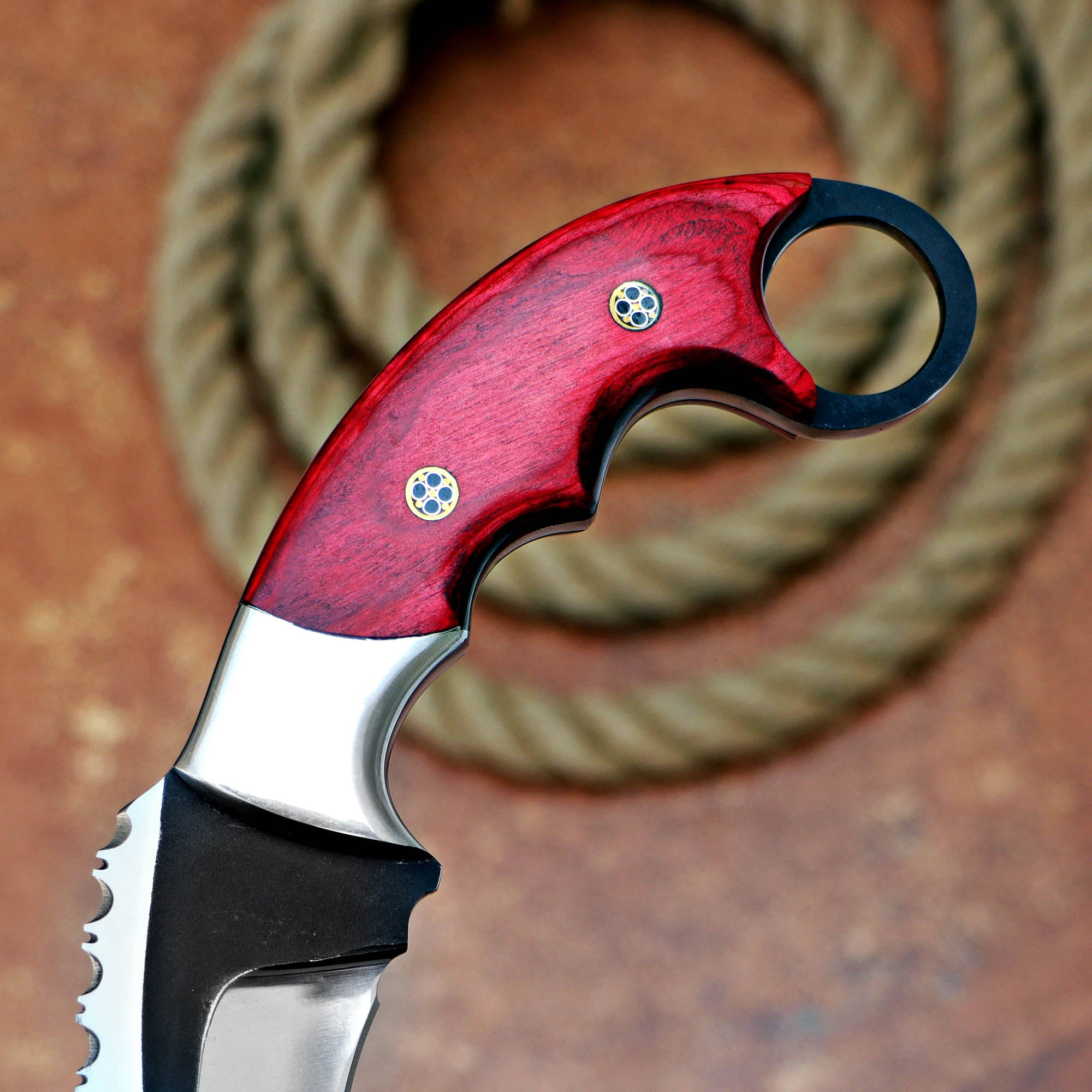 Red Wood Karambit Custom Handmade J2 Steel Karambit Knife with Leather Cover – Anniversary/Birthday Gift