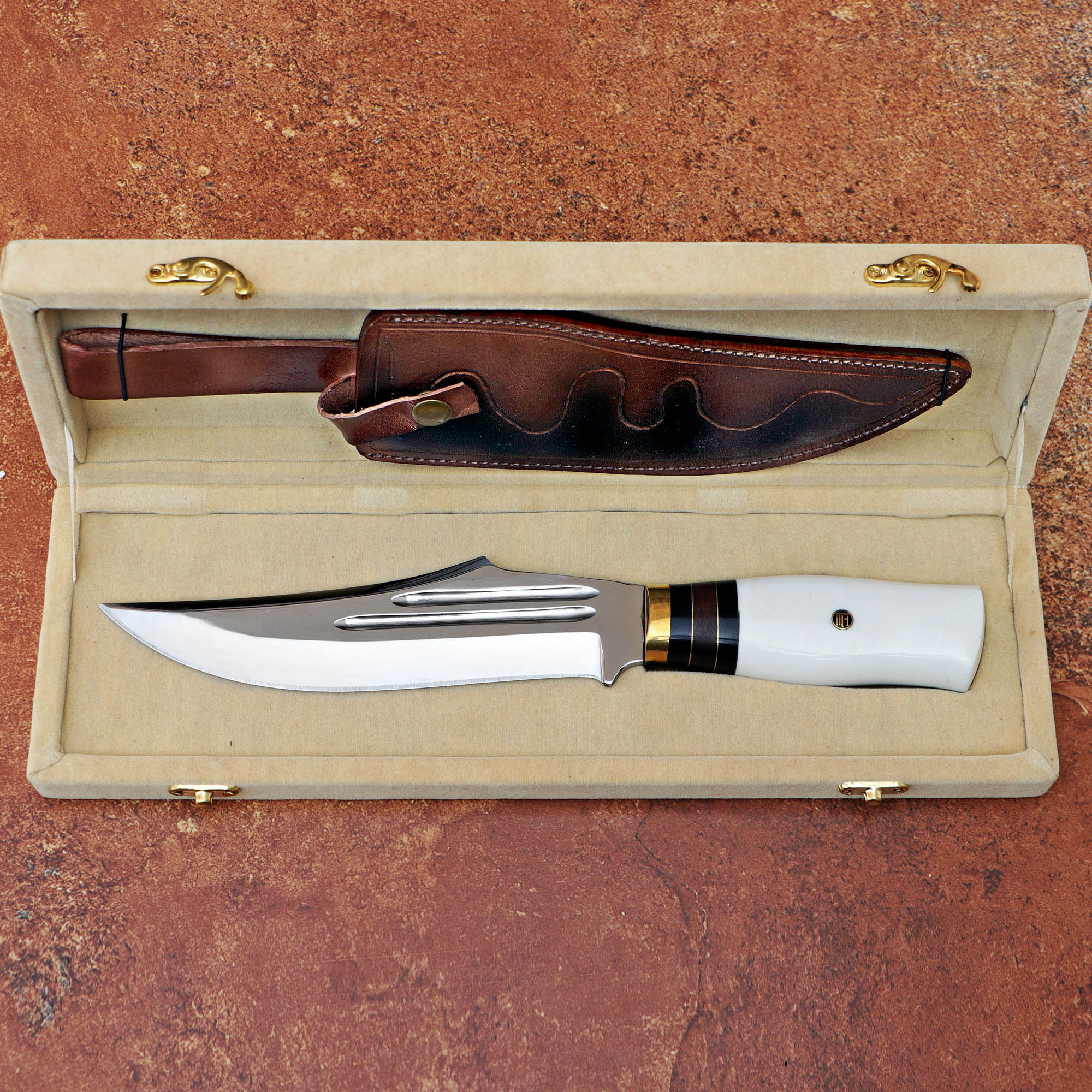 White Bear Knife Custom Handmade J2 Steel Hunting Knife with Leather Cover and Wooden Box – Anniversary/Birthday Gift