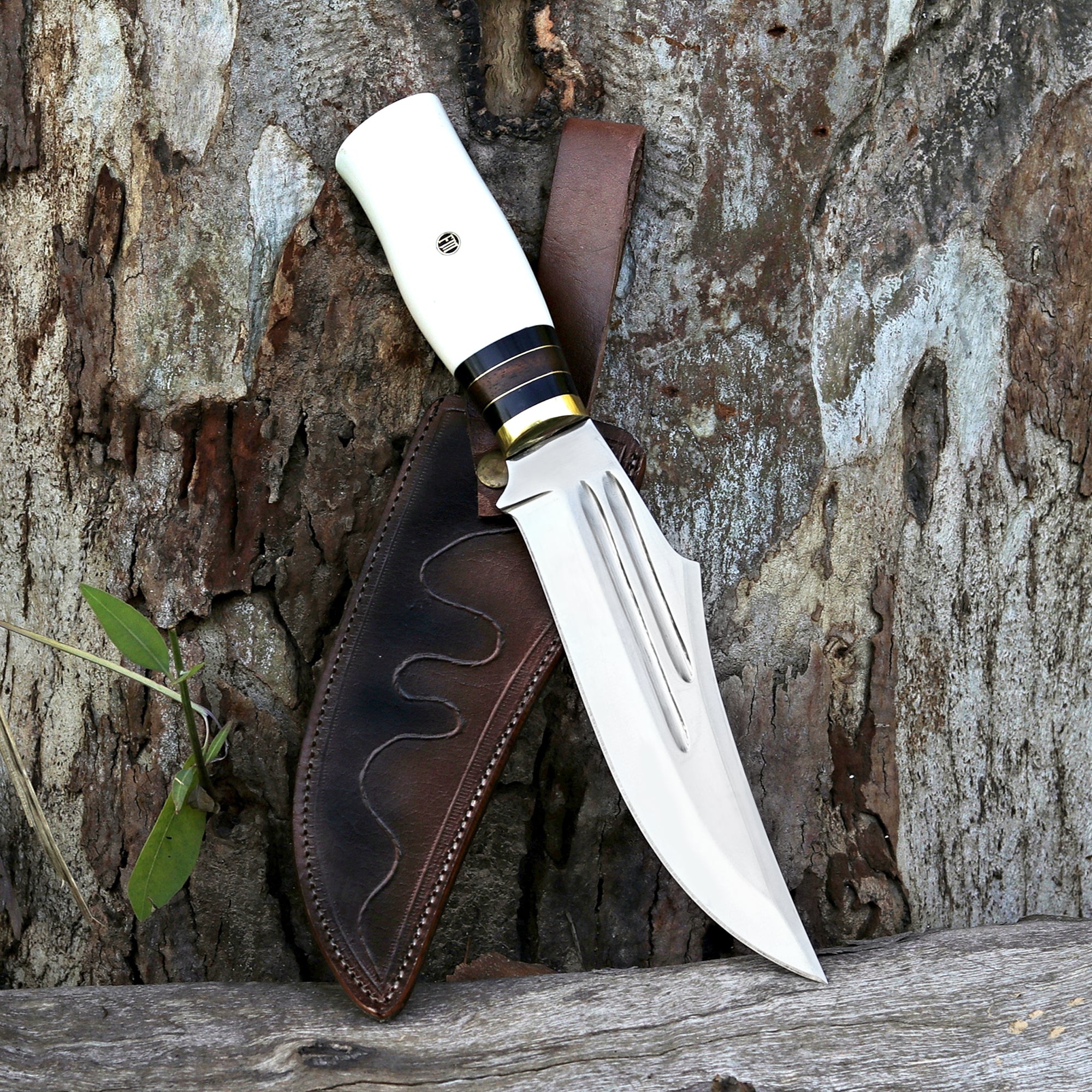 White Bear Knife Custom Handmade J2 Steel Hunting Knife with Leather Cover and Wooden Box – Anniversary/Birthday Gift