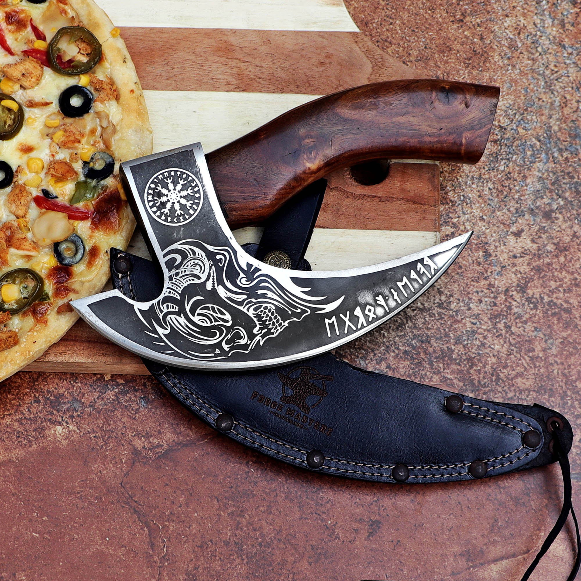 Pizza Cutter I Personalized Viking Pizza Axe, Hand-Forged Cutter, Perfect Gift on Halloween & Anniversary for Him