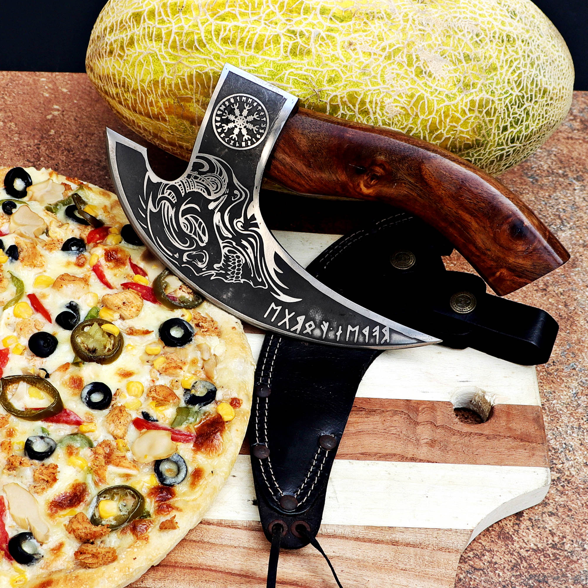 Pizza Cutter I Personalized Viking Pizza Axe, Hand-Forged Cutter, Perfect Gift on Halloween & Anniversary for Him