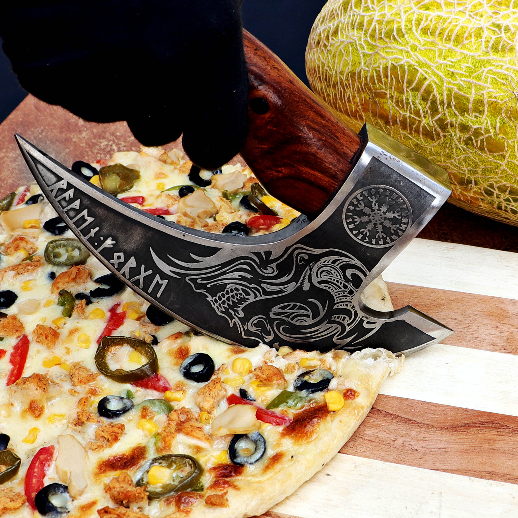 Pizza Cutter I Personalized Viking Pizza Axe, Hand-Forged Cutter, Perfect Gift on Halloween & Anniversary for Him