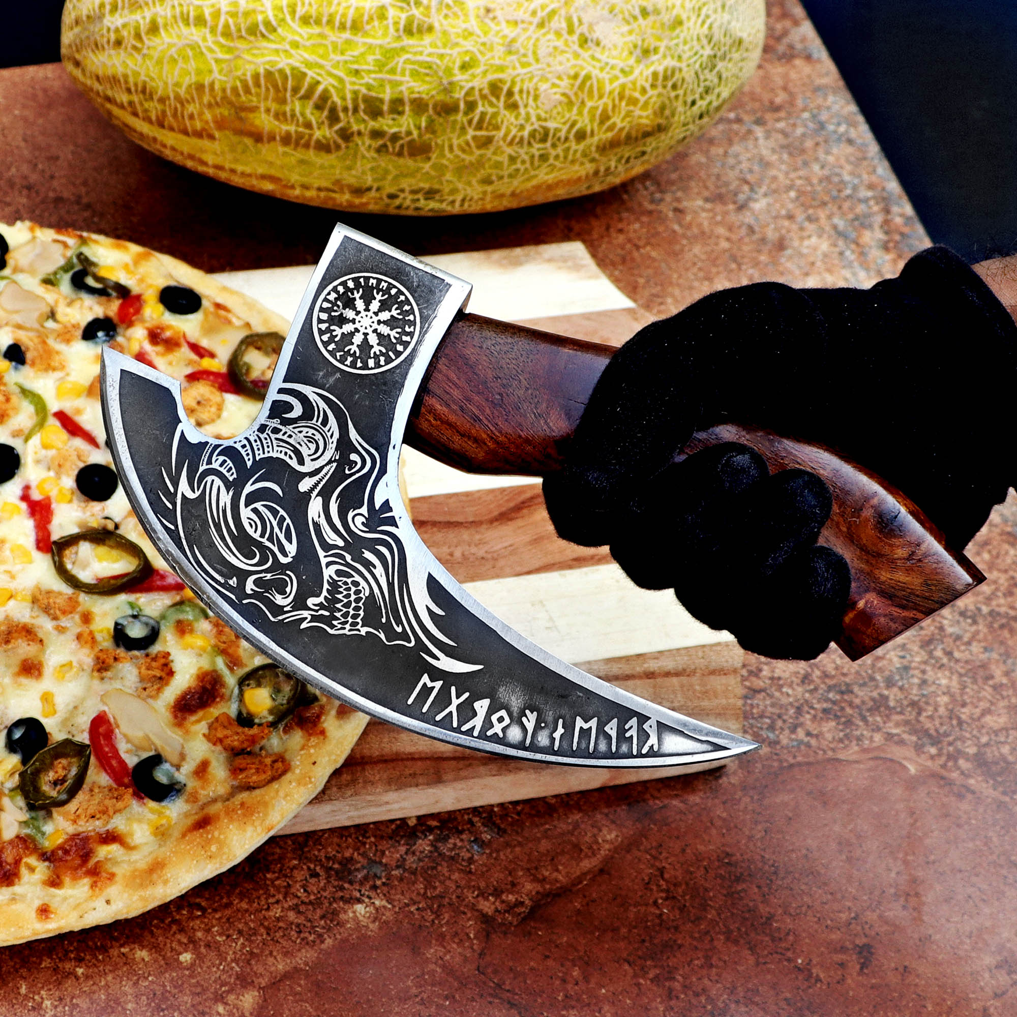 Pizza Cutter I Personalized Viking Pizza Axe, Hand-Forged Cutter, Perfect Gift on Halloween & Anniversary for Him