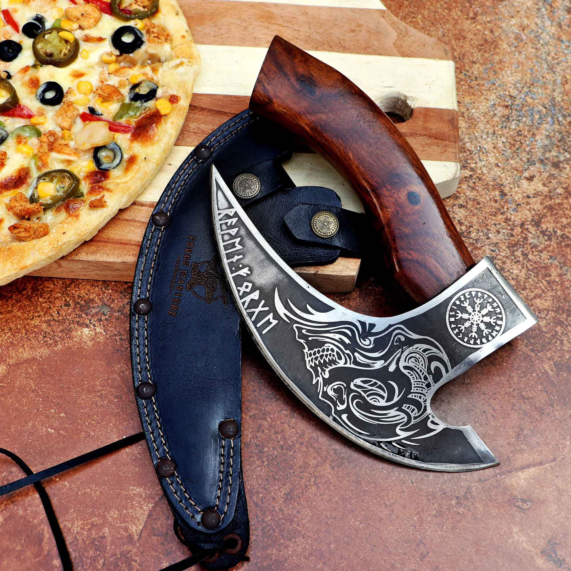 Pizza Cutter I Personalized Viking Pizza Axe, Hand-Forged Cutter, Perfect Gift on Halloween & Anniversary for Him