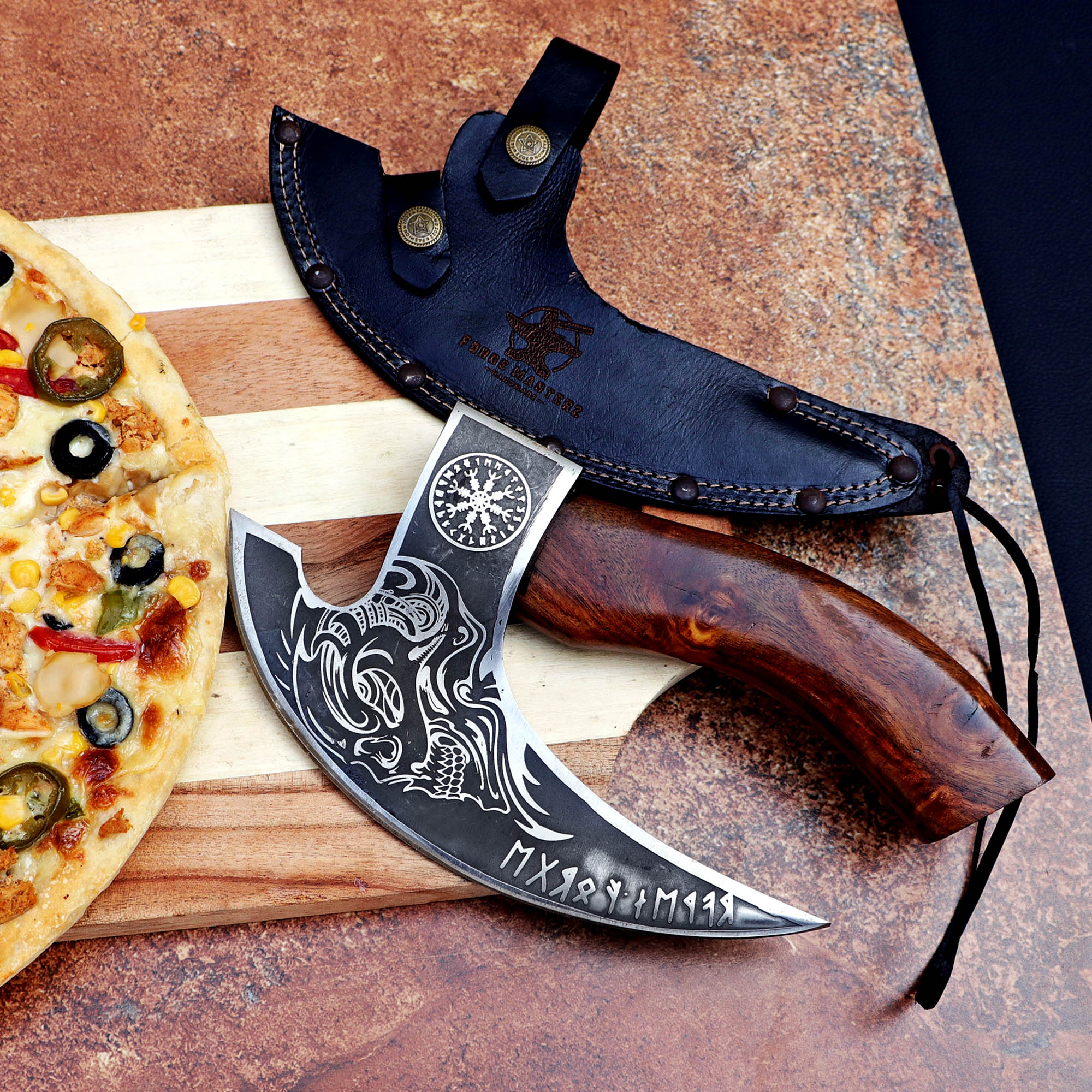 Pizza Cutter I Personalized Viking Pizza Axe, Hand-Forged Cutter, Perfect Gift on Halloween & Anniversary for Him