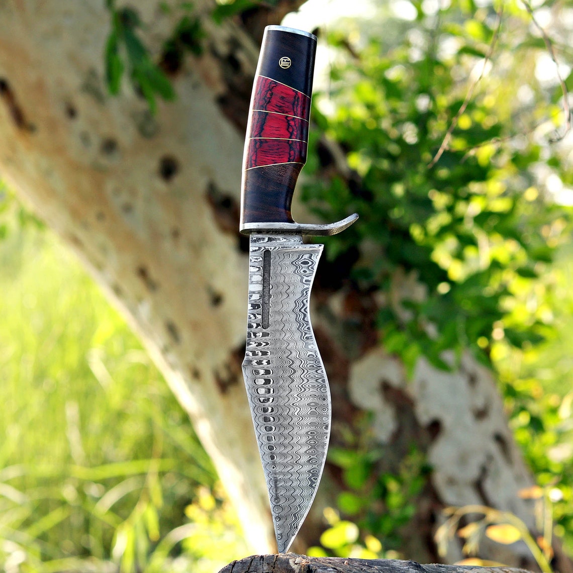 Custom Handmade Damascus Steel Hunting Knife with Leather Cover – Anniversary/Birthday Gift