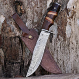 Custom Handmade Damascus Steel Hunting Knife with Leather Cover – Anniversary/Birthday Gift