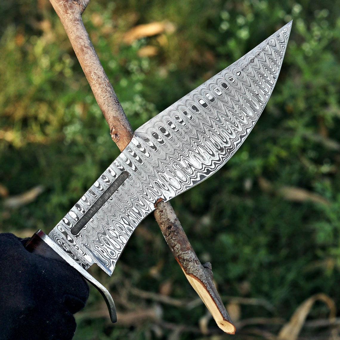 Custom Handmade Damascus Steel Hunting Knife with Leather Cover – Anniversary/Birthday Gift