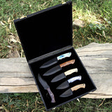 Set of 06 Handmade Carbon Steel Skinners with Wooden Box – Ideal Gift for Knife Collectors