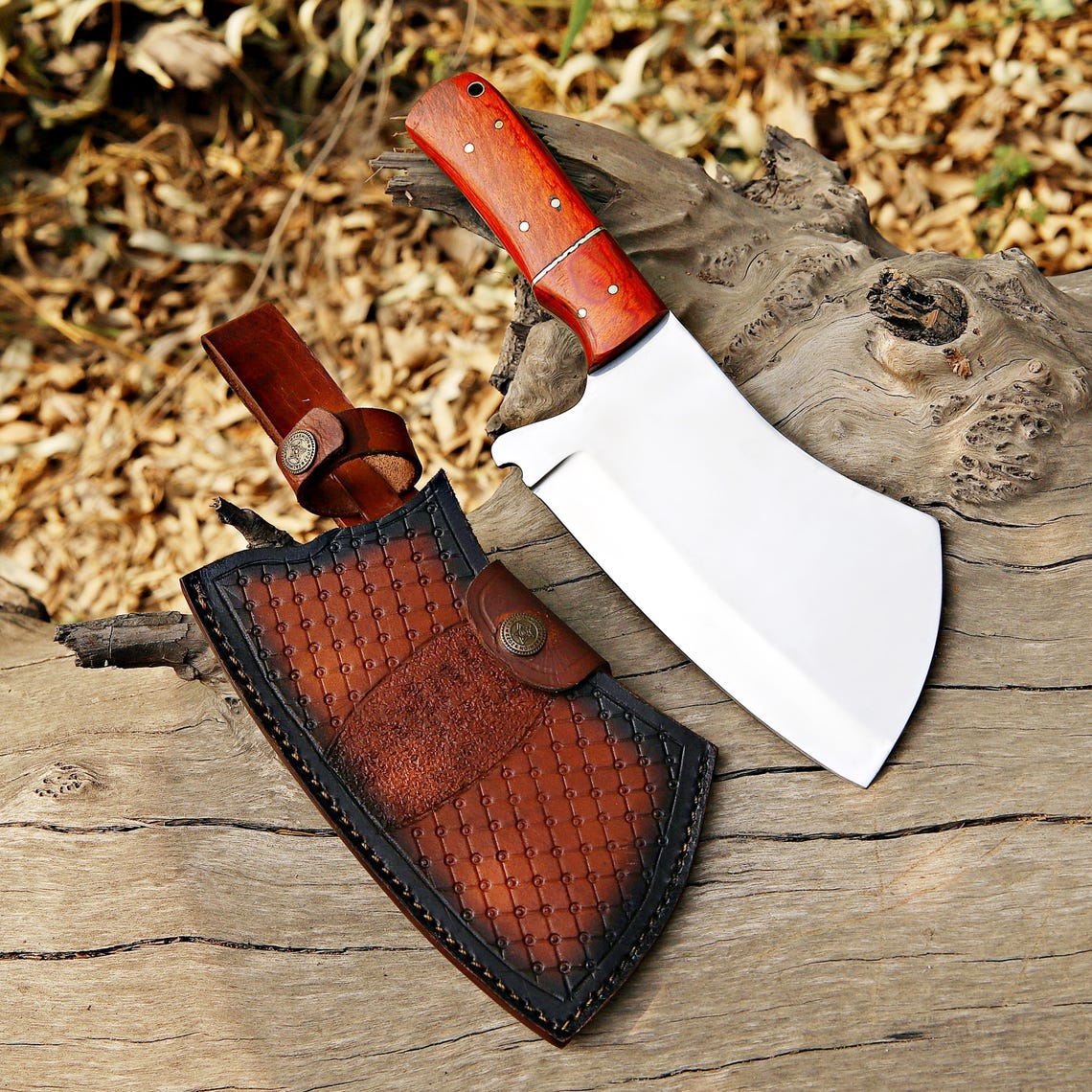 Hand Forged Mirror Polished Cleaver Knife, Meat Chopper, Splitter, Perfect Gift on Halloween & Anniversary for Him