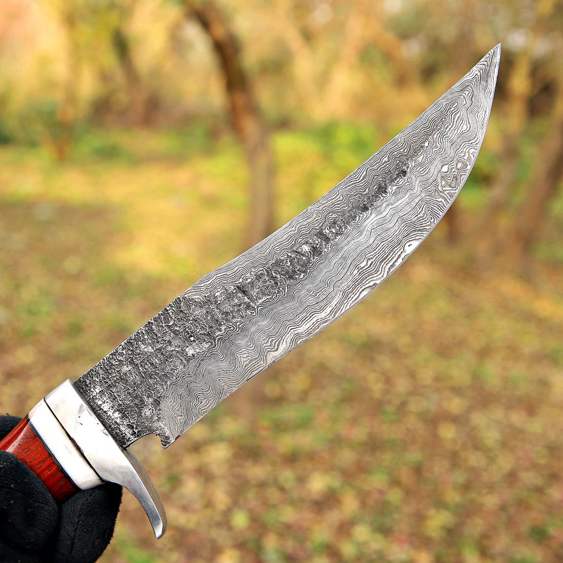 Custom Handmade Damascus Steel Hunting Knife with Leather Cover – New Year/Birthday Gift