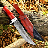 Custom Handmade Damascus Steel Hunting Knife with Leather Cover – New Year/Birthday Gift