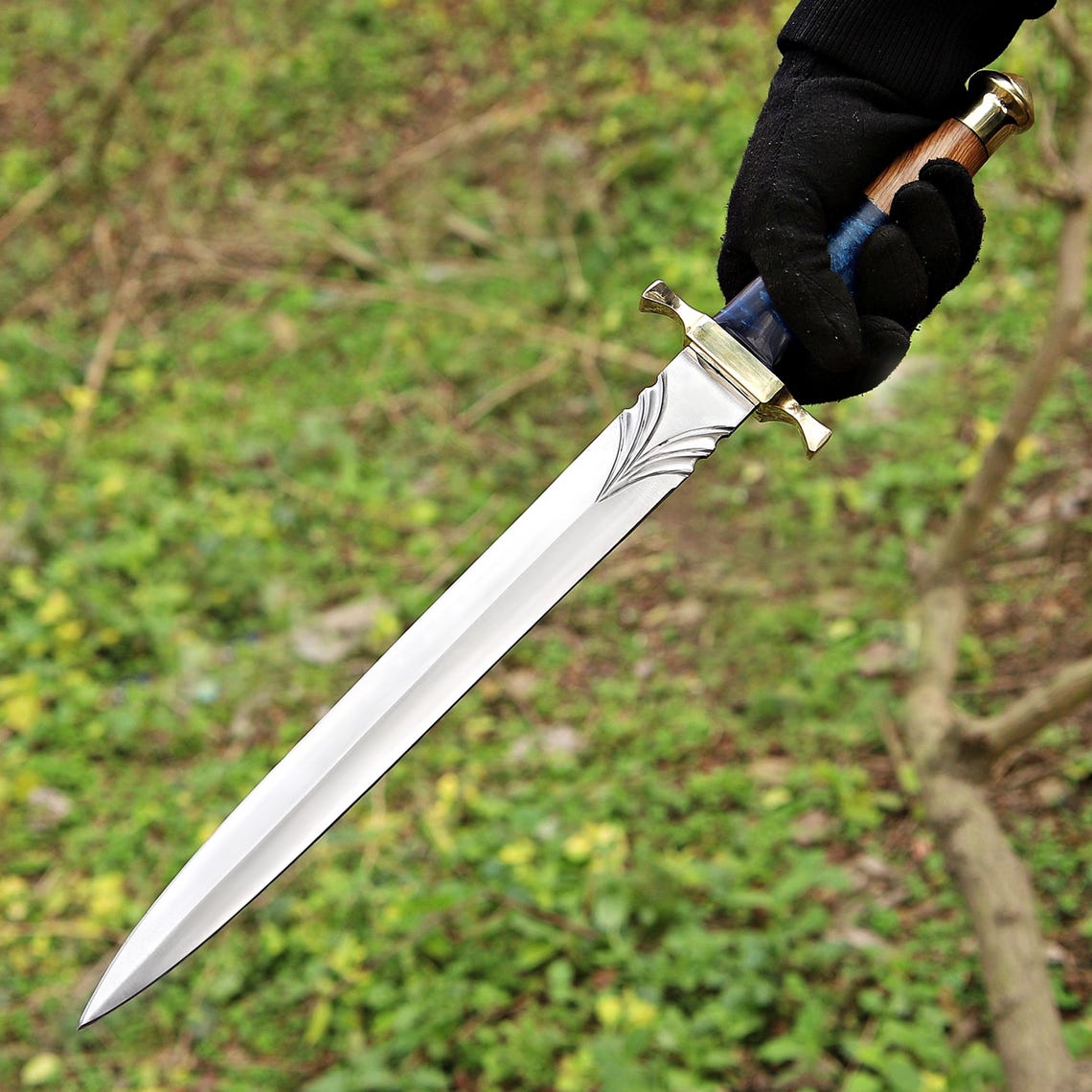 Custom Handmade J2 Steel Dagger with Wood and Resin Handle – New Year/Birthday Gift