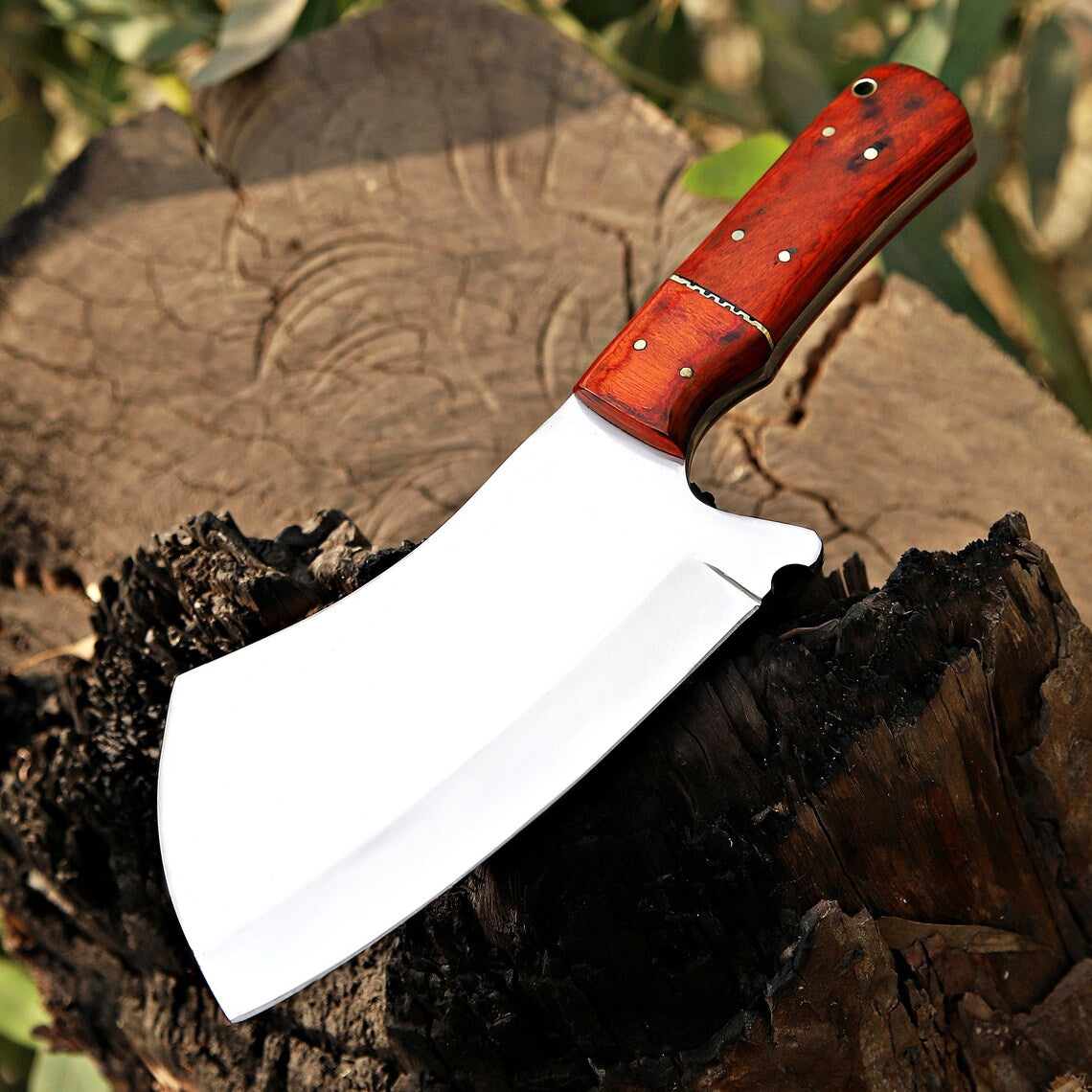 Hand Forged Mirror Polished Cleaver Knife, Meat Chopper, Splitter, Perfect Gift on Halloween & Anniversary for Him