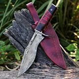 Custom Handmade Damascus Steel Hunting Knife with Leather Cover – Anniversary/Birthday Gift